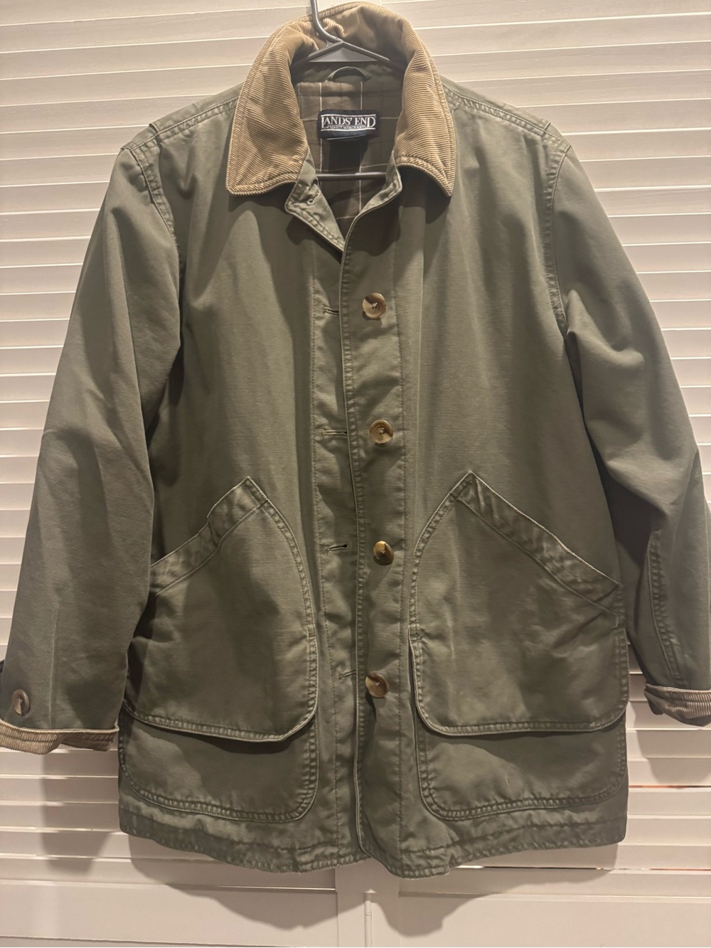 Lands' End Olive Canvas Barn Jacket with Contrast Collar